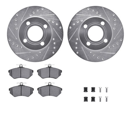 7612-73007, Rotors-Drilled, Slotted-Silver W/ 5000 Euro Ceramic Brake Pads Incl. Hardware, Zinc Coat